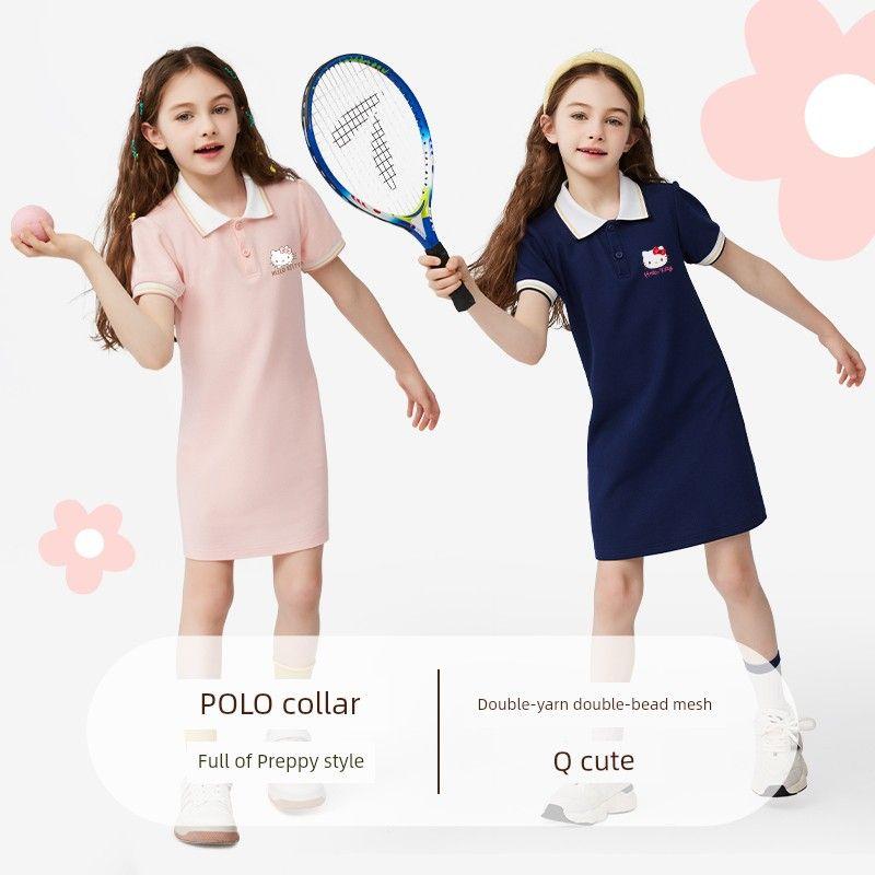 Hellokitty Girls' Dress 2025 New Style Elegant Girl Princess Dress Children's Summer Polo Dress