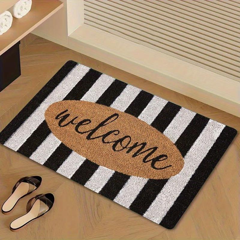 1 st Welkom Zwart-Wit Gestreept Antislip Deurmat Wasbare Vloermat voor Huis, Badkamer, Buiten, Camping