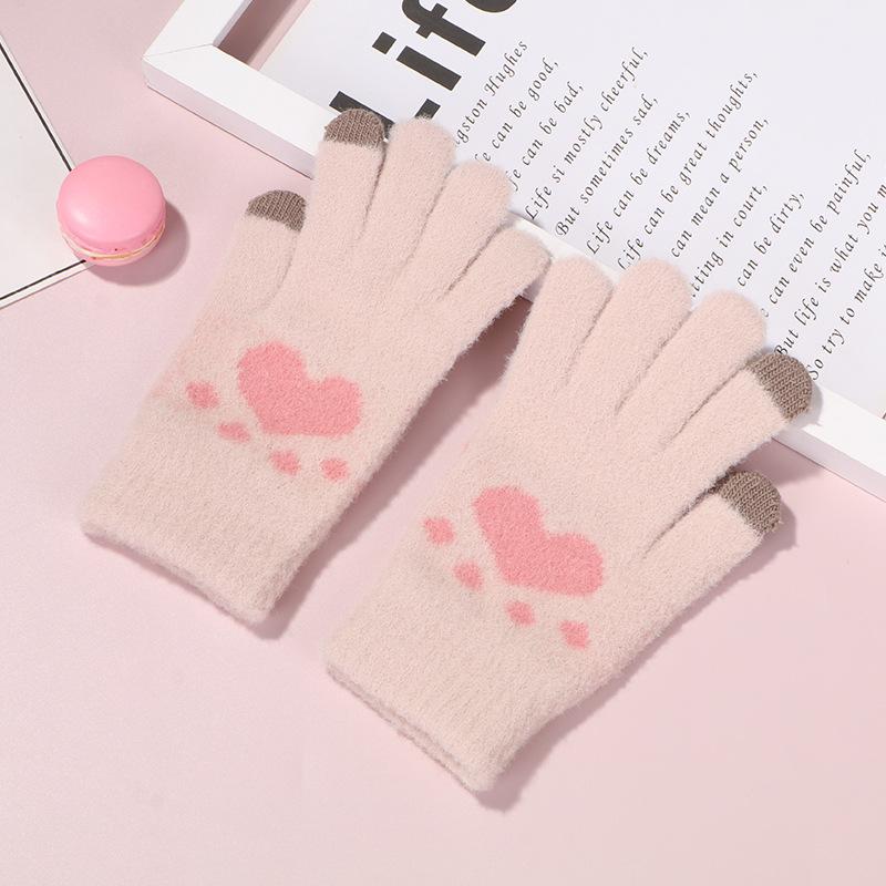 Xin Bangbang, thickened fluffy gloves, winter student hand warmer, antifreeze, hand guard, finger-divided knitted gloves for women