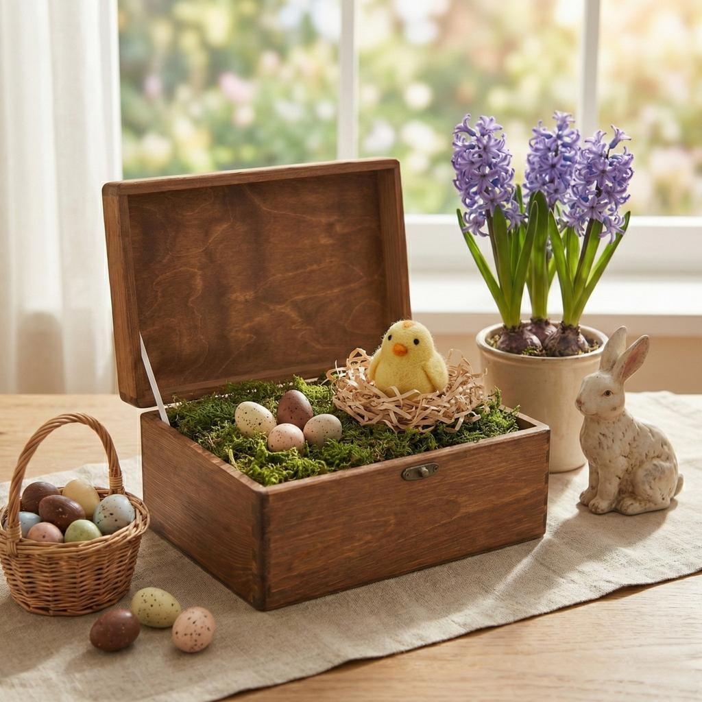 Brown Lockable Easter Box with Bird and Catkins 30x20 cm