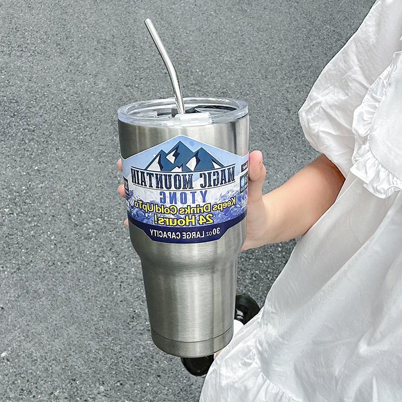Eis Ba Tasse Kalte Autotasse Thermosbecher Doppelzweck Lebensmittelqualität Tragbare Kaffeetasse Sommer Edelstahlbecher 900ml