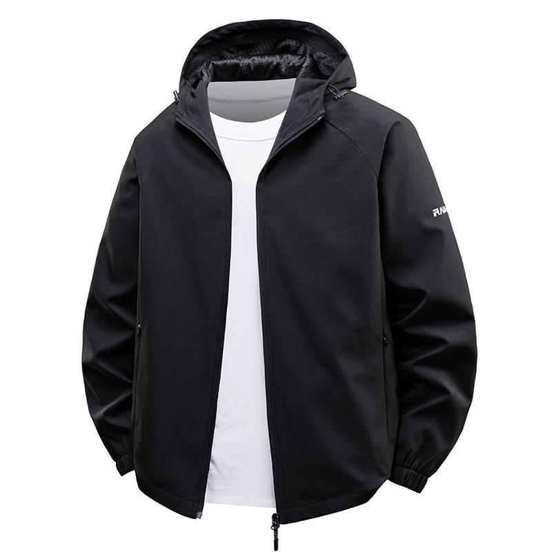 

Спортивная мужская осенняя ветрозащитная куртка-топ, костюм для бега, водонепроницаемая, быстросохнущая, уличная ветровка с капюшоном M чёрный