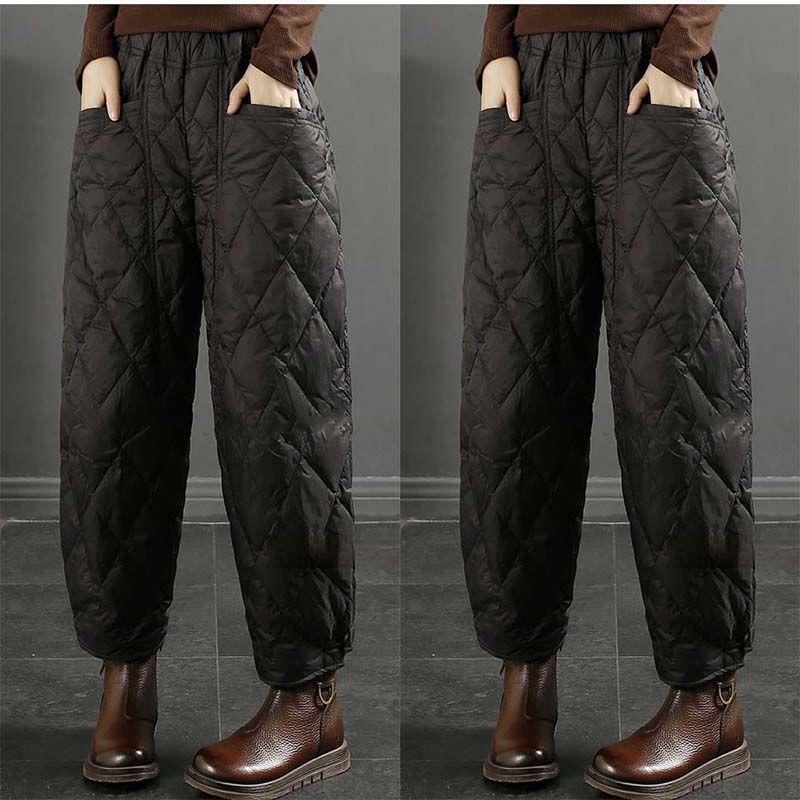 Ultra-lightweight Down Pants Women's High-end Loose Outer Wear Winter Thickened High-waist Straight Cotton Pants