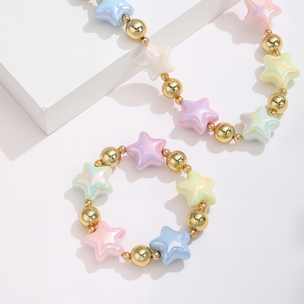 Dopamin Farbstern Armband Halskette Süß Niedlich Feiertagsstil Handarbeit Klein Frisch Perlen Nische Halskette