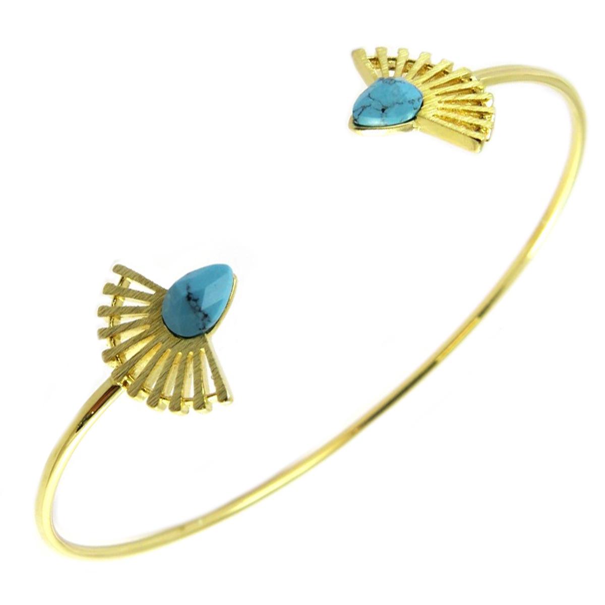

7bis [Q1464] - Браслет из золота и бирюзы ручной работы Бохо (веер) - 62 мм 15x12 мм