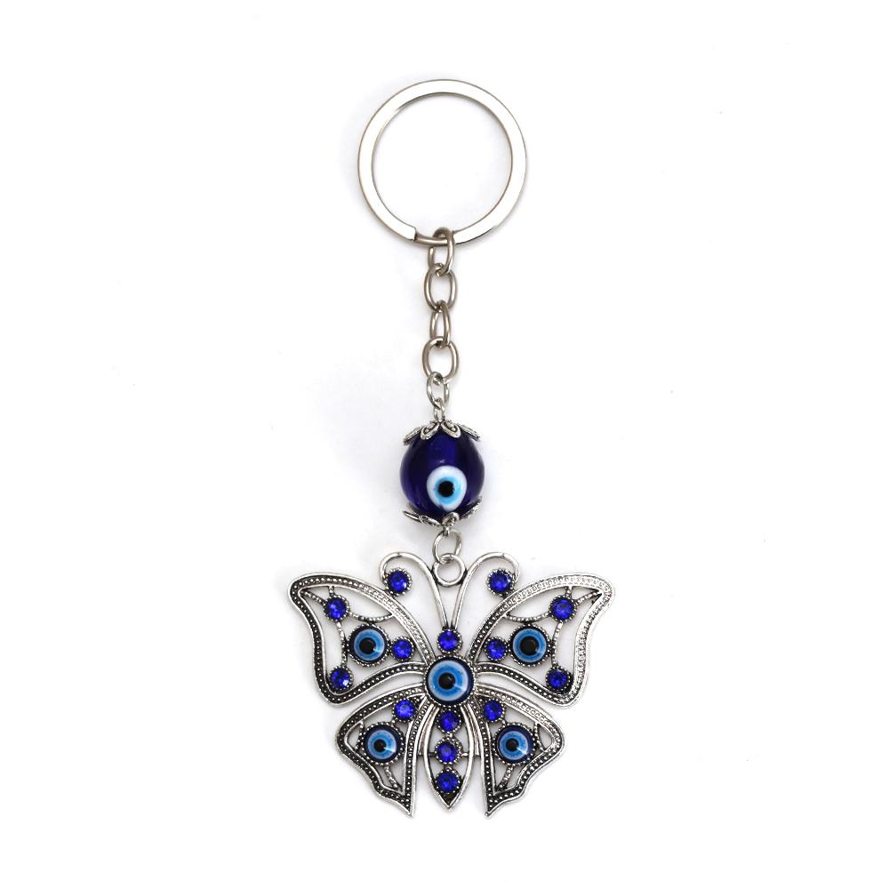 Lucky Eye Alloy Fatima Hand Elephant Owl Tree of Life Keychain Blue Turkish Evil Eye Key Chain Car Keyring for Women Men Jewelry