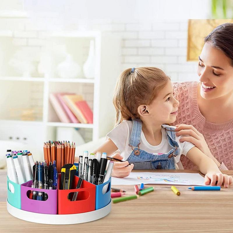 

Rotary Desktop Organizer 9 Compartment Multifunctional Large Capacity Colorful Organizer Art Supply Storage Box Marker & Pencil belgium