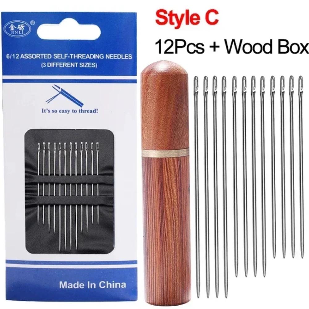 Edelstahl Strick- und Häkelnadeln für ältere blinde Menschen Häkel- und Stricknadeln Nähnadeln DIY Automatisches Einfädeln Nadeln Set Stäbe Haken
