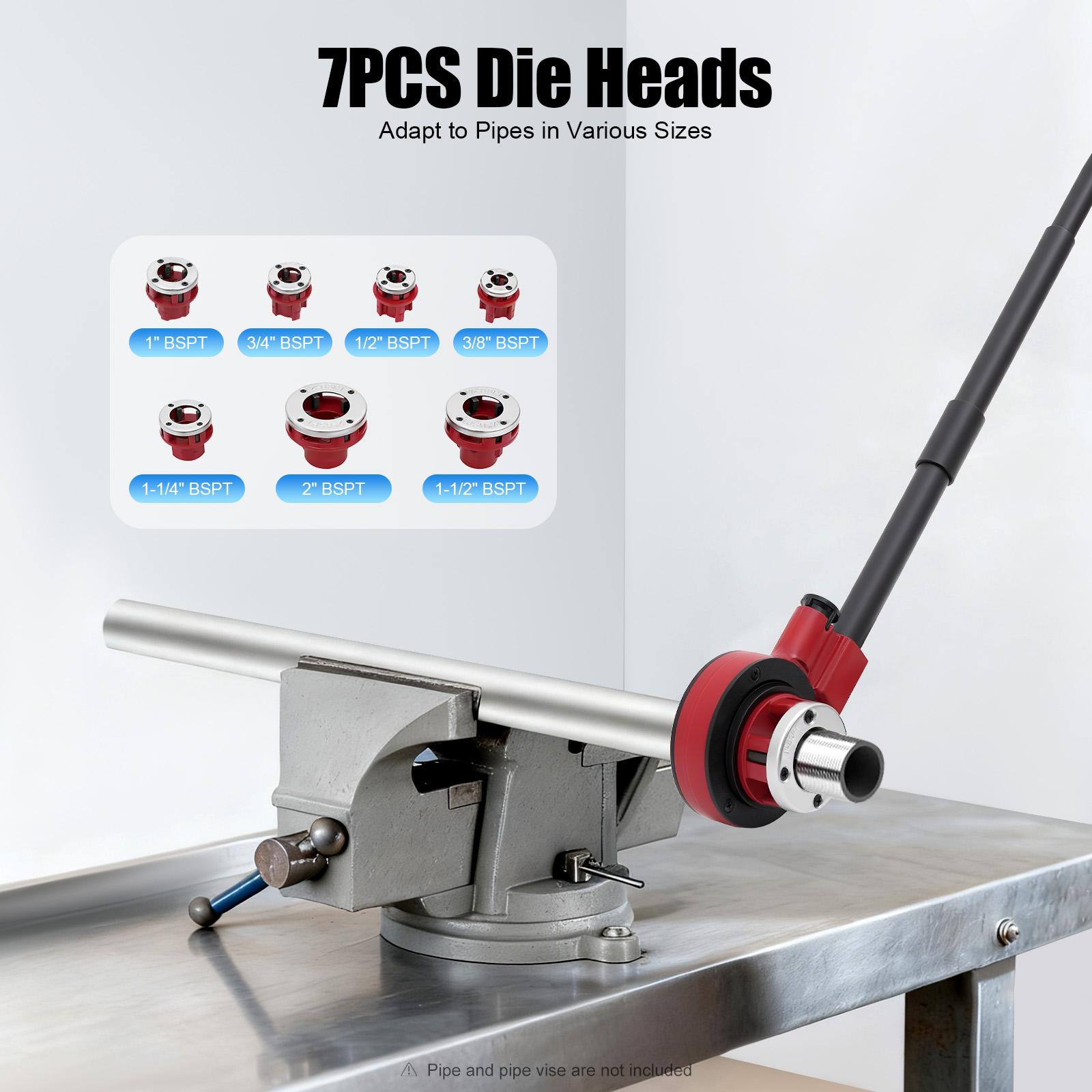 Manual Ratcheting Pipe Threader Kit BSTP Portable Pipe Threader Handheld Ratchet Pipe Threading Set with 7 Dies Set rosso