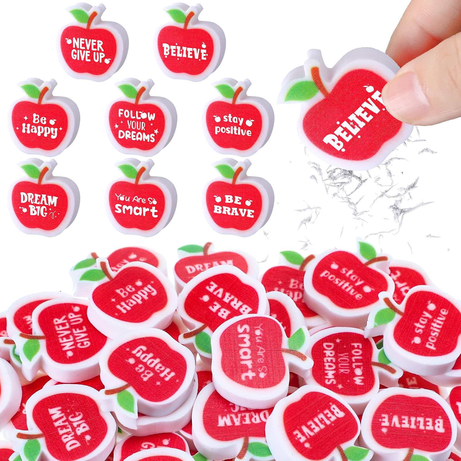 50 Pcs Back to School Erasers Bulk pirational School Bus Erasers Cute Mini Motivational Gifts for Student Classroom Prizes Stationery Homework Apple