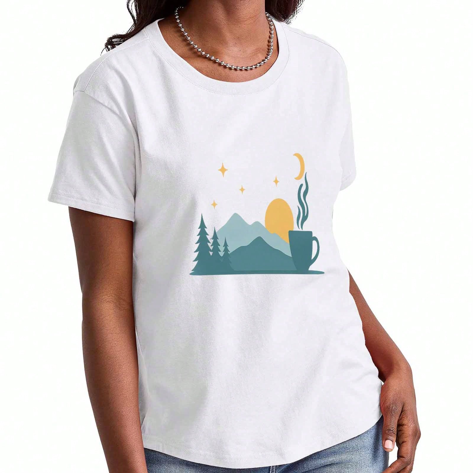 Mount  Cherry Blossom Ladies Cotton T Shirt, Premium Cotton Quality Print, Durable, Casual Fashion. Featuring Scenic Japanese Mt  And Delicate Cherry S разноцветный