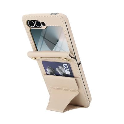 Für Samsung Galaxy Z Flip6 5G Hülle Ständer Leder+PC Falthandyhülle mit HD Displayschutzfolie/Bändern