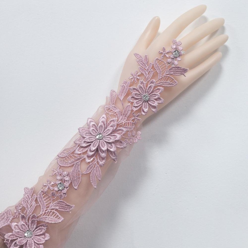 

Lace Embroidery Banquet Gloves Pearl Evening Prom Decor New Tulle Gloves Party світло-фіолетового кольору