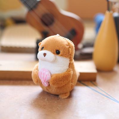 Cute Fluffy Soft Plush Otters Holding Fish Pendant Keychain Backpack Bag Toy Doll Keyrings Gift For Kid Boy Girl Women Men