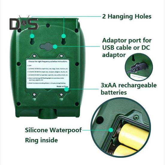 Solar Powered Ultrasonic Mouse Repeller with Infrared Sensor IPX4 Waterproof Squirrel Deer Repellent Deterrent Device Strobe Light