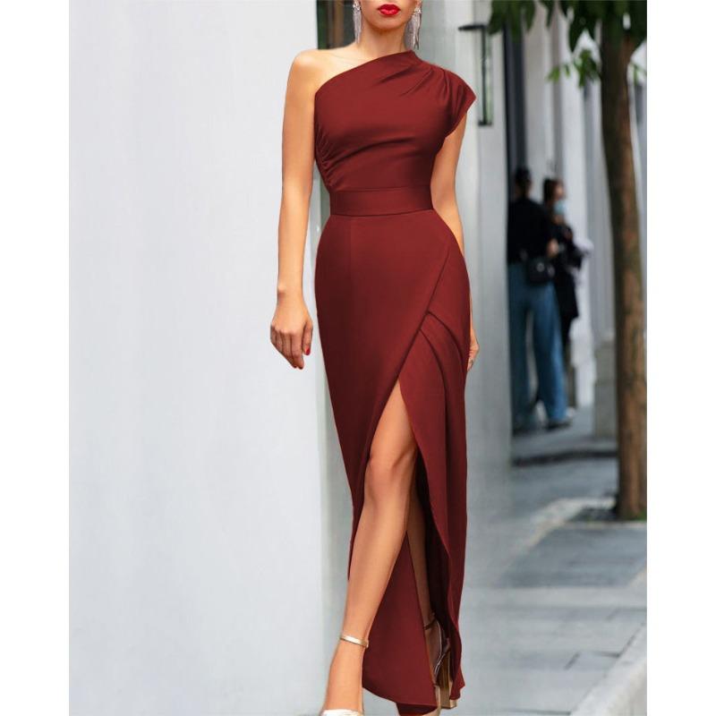 New women's clothing single shoulder high waist front split temperament dress hot dress dress