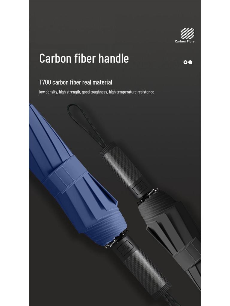 Men's Business Folding Umbrella with 10-Rib Carbon Fiber Handle, Sunscreen UV Protection, Automatic Open/Close, Rain or Shine.