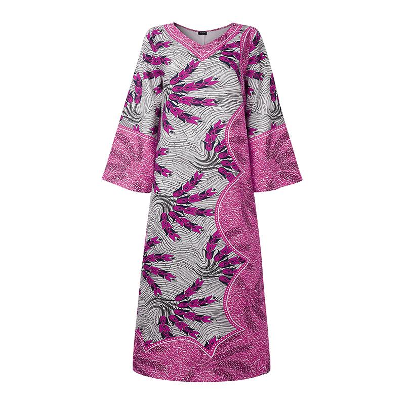 

Oversized Women V Neck Long Sleeve Floral Print Casual Loose Maxi Dress L темно-розовый