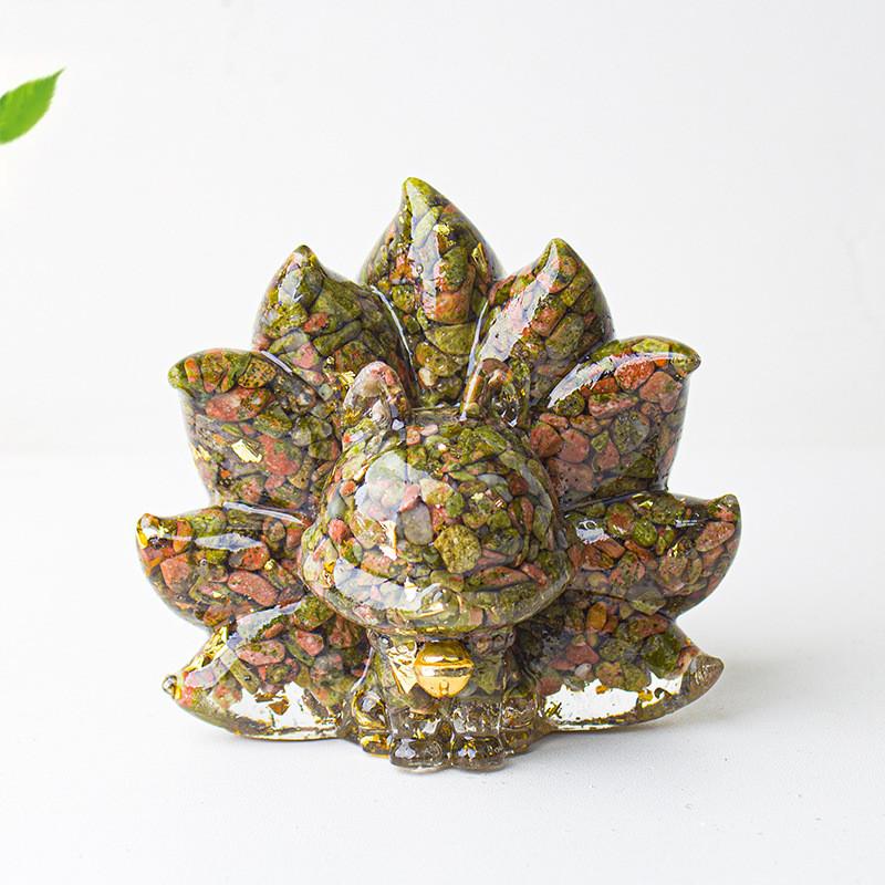 Mythical Creature Resin Crystal Nine Tailed Fox Ornament For Tabletop Decor Gift