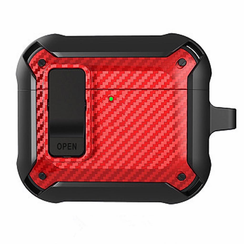 For AirPods 4 Bluetooth-compatible Earphone Cover Carbon Fiber Texture TPU+PC Anti-Drop Case with Buckle