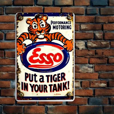 Vintage Esso Tiger Metallschild Retro Tankstellen Dekoration mit dem Slogan Put a Tiger in Your Tank Schwerlast Eisen Garage für
