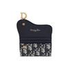 DIOR Classic Oblique Allover Print Embroidered Flap Thin Wallet Leather Card Holder Women's Denim Blue