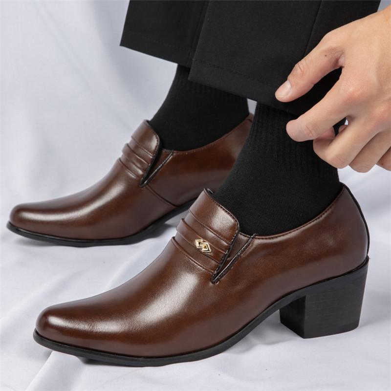 New Designer Pointed Thick-soled Height Increasing Cuban Shoes For Men Formal Wedding Homecoming Drss Sapato Social Masculino