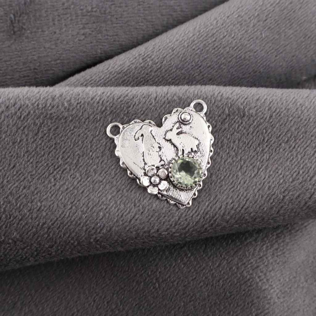 Pandantiv cu piatră prețioasă ametist verde, pandantiv din argint solid 925, bijuterii antice lucrate manual, cadou pentru ziua mamei