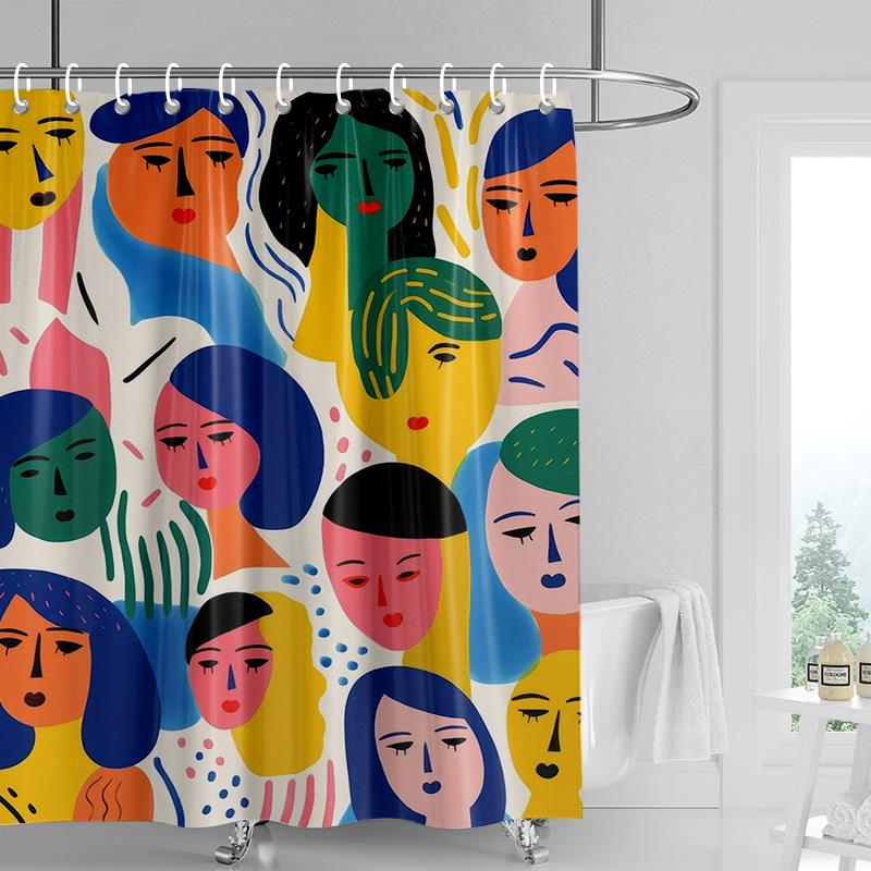 Nordic Minimalist Figure Illustration Shower Curtain Hotel Homestay Bathroom Partition Curtain Waterproof and Moisture-proof