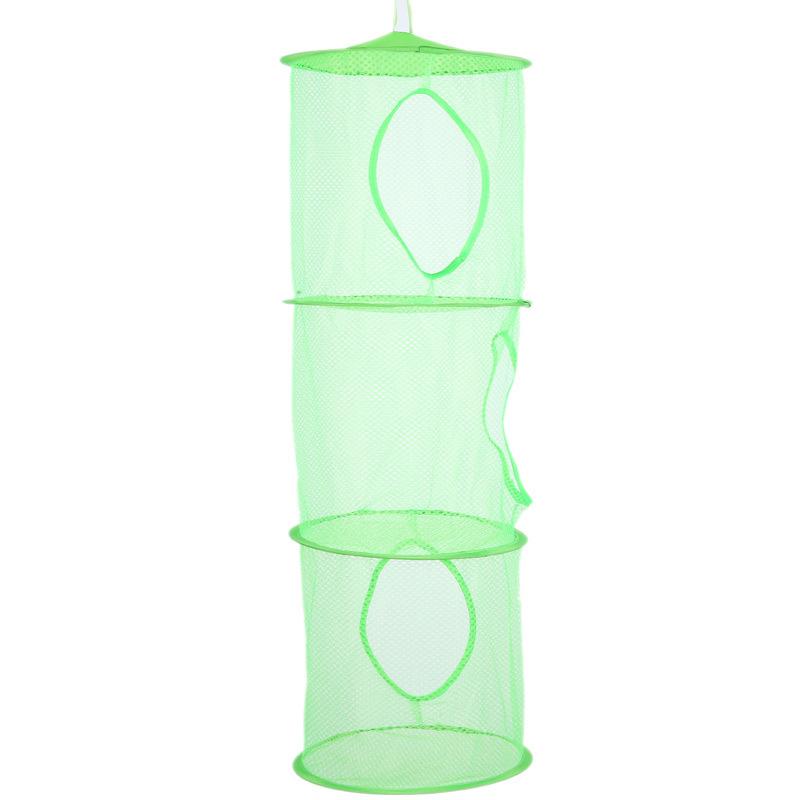 3-tier hanging grid organizer, stackable open cage plush animal storage, multi-purpose cylindrical toy net hammock - hanging bag