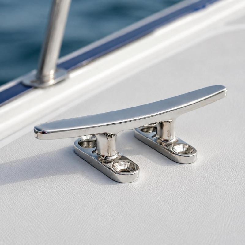 Boat Dock Cleat Hardware In Stainless Steel with Countersunk Bolt-Down Base for Rope Tie-Off & Mooring Lines