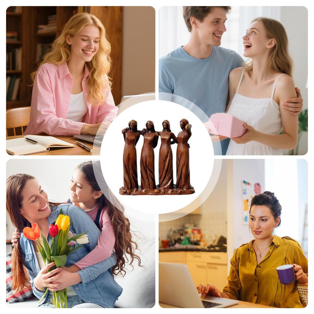 Sisters Together, Celebrating Friendship - A Sculpture Of Four Sisters Celebrating Friendship; A Heart-shaped Ornament Featuring