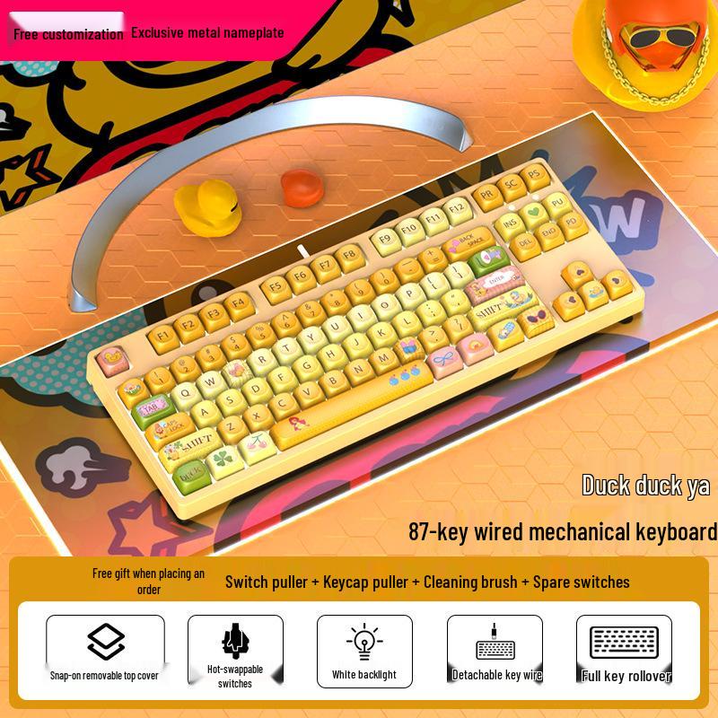 Moa Theme 87-Key Wired Mechanical Gaming Keyboard – Cute PBT Design for Office or E-sports