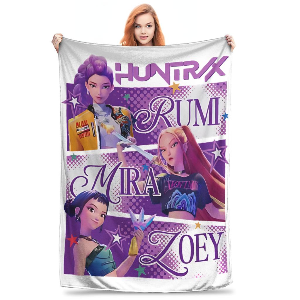 Kpop Lovci démonů Zoey Huntrix Přikrývky Plyšová z korálového rouna Super měkká přehozová deka na postel, pohovku, do ložnice, prošívaná