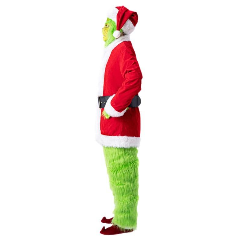 Halloween hit green hair monster grinch cosplay Santa with hairy pants suit costume