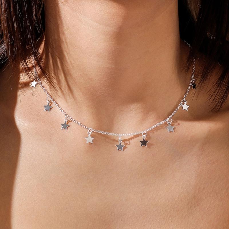 Star Necklace Pendant Chain Necklace Star Pendant Collar Clavicle Star Pendant Necklace Alloy Material for Women Girls