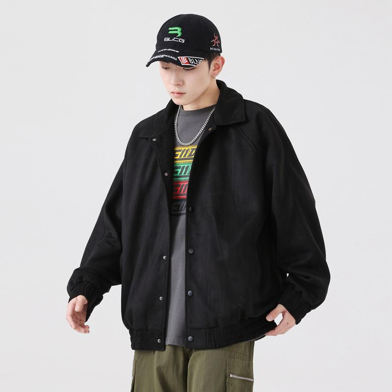 

Autumn and winter new men s Korean pure color deerskin long sleeve lapel jacket fashionable couples coat M