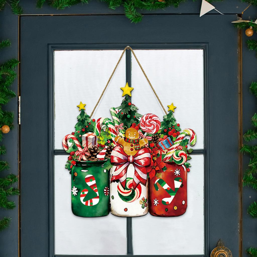 Christmas Door Hanging Wooden Christmas American Welcome Doorplate Wreath Pendant Hanging Decoration Sign Wall Decoration