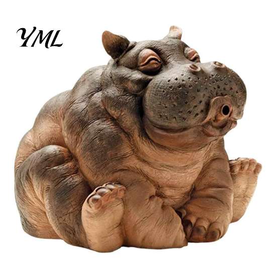 Resin Hippo Figurine Water Spitting Hippopotamus Figurine, Realistic Statue, Animal Ornament Fountain Sculpture for Garden Pond Pool Decoration Decor