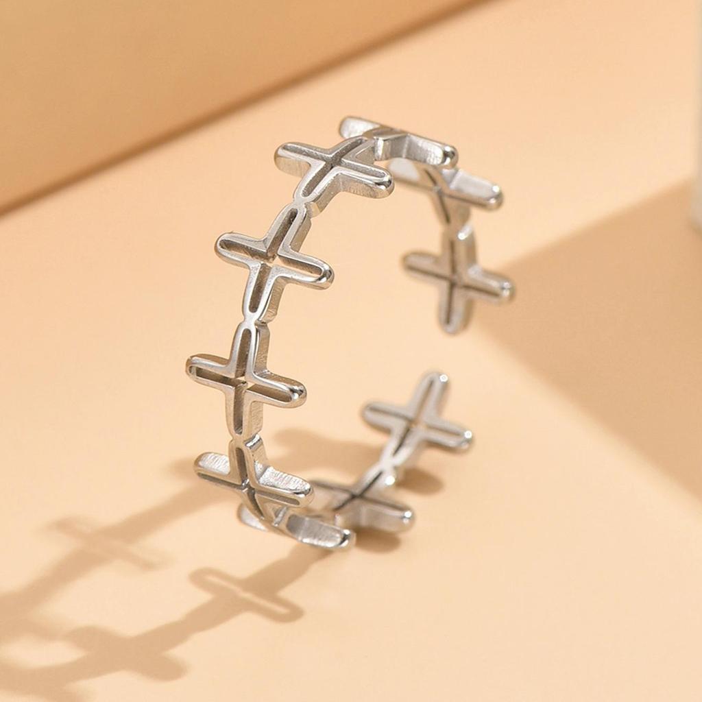Retro Hollow Adjustable Cross Ring in Gold-Plated Stainless Steel