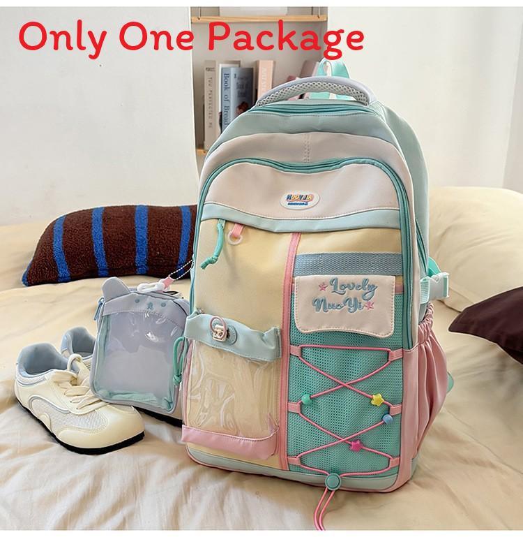 Lightweight Dualcolor Nylon Backpack With Shoulder Padding And Letter Pattern For Daily Travel