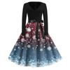 Women's Fashion V-Neck Relaxed-Fit Christmas Print Long-Sleeved Dress