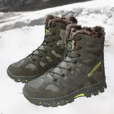 Sapatos masculinos para atividades ao ar livre, botas de algodão, botas de caminhada, inverno, cano alto, superfície de lona, veludo, à prova de frio, esportes quentes