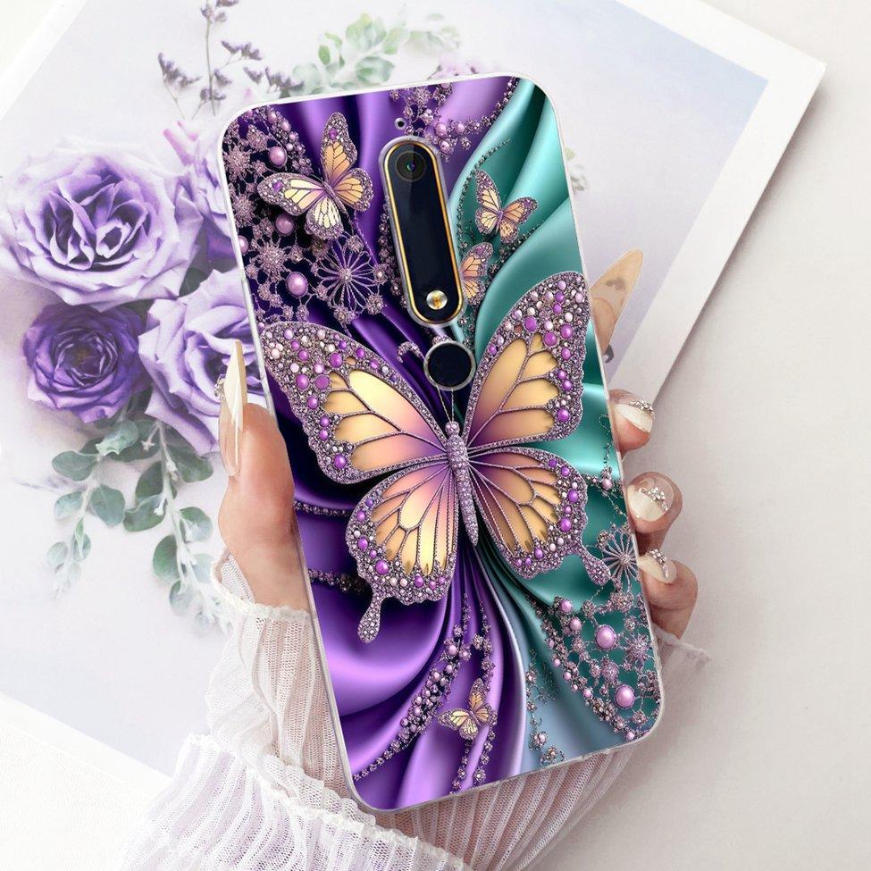 For Nokia 6 2018 Clear Case Cover Aesthetic Luxury Cute Cat Fashion Butterfly Funny Painted Phone Casing