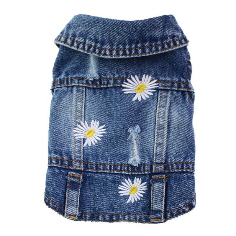 Pet cat small dog Yorkshire puppy dog clothes daisy denim vest vest spring and autumn