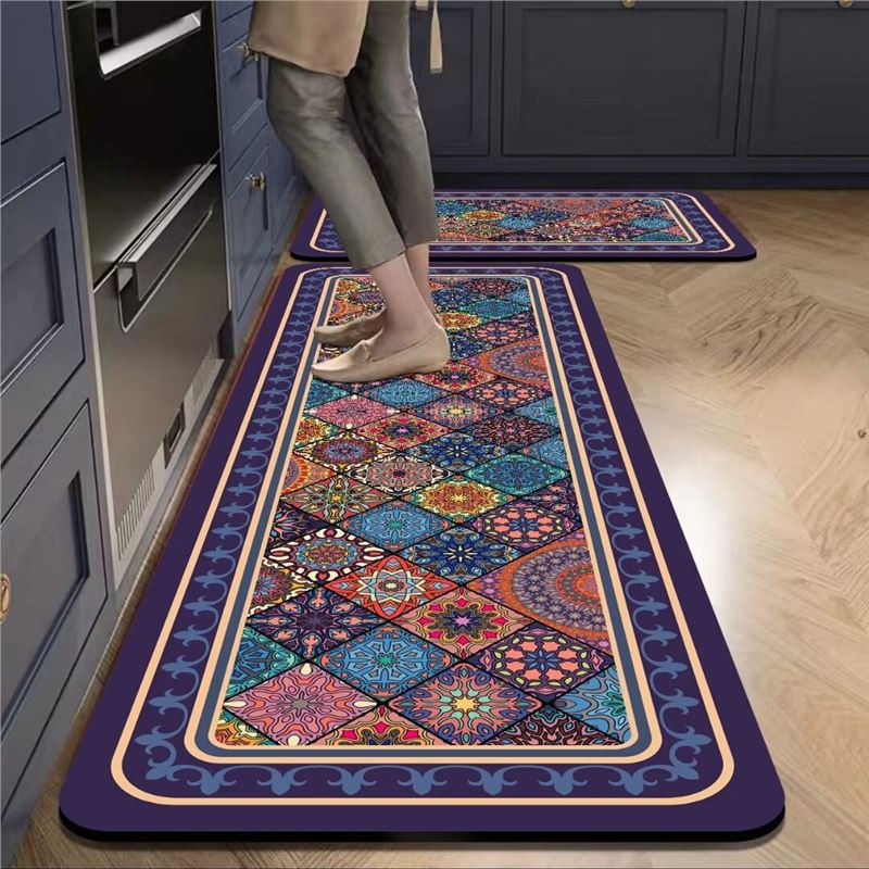 Kitchen Floor Mat Non-Slip, Oil-Proof, Waterproof, Wipe-In, Household Dirt-Resistant Door Mat, Long Carpet Mat