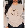 Spring and Autumn Women's Fashion Casual Loose Heart Pattern Printed Long Sleeve Round Neck T-shirt