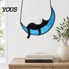 Decorative Hanging Ornament Acrylic Cat Pendant with Chain, Animal for Window Crescent Wall Decor, Cute Lover Gift Home Room Decoration Light