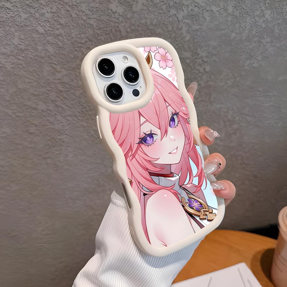 

Game GI Miko Wavy Edge TPU Mobile Phone Case for iPhone 17 16 15 14 13 12 11 Air Pro Max Plus Colorful Cover iPhone 12