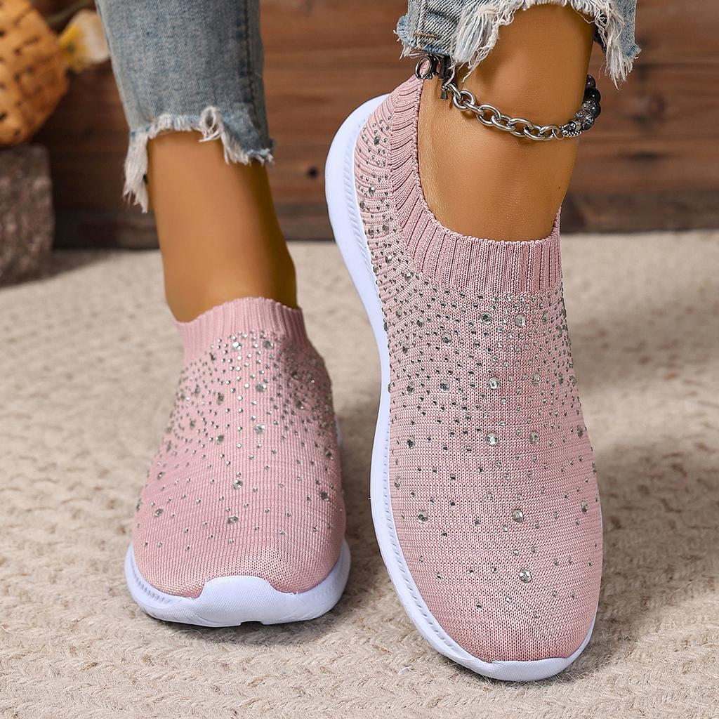 New large size with drill fly weaving breathable and lightweight casual single shoes women's shoes walking shoes running shoes
